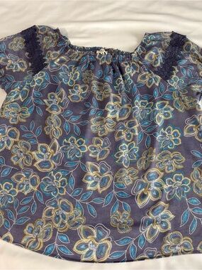 Navy Floral Embroidered Short-Sleeve Blouse